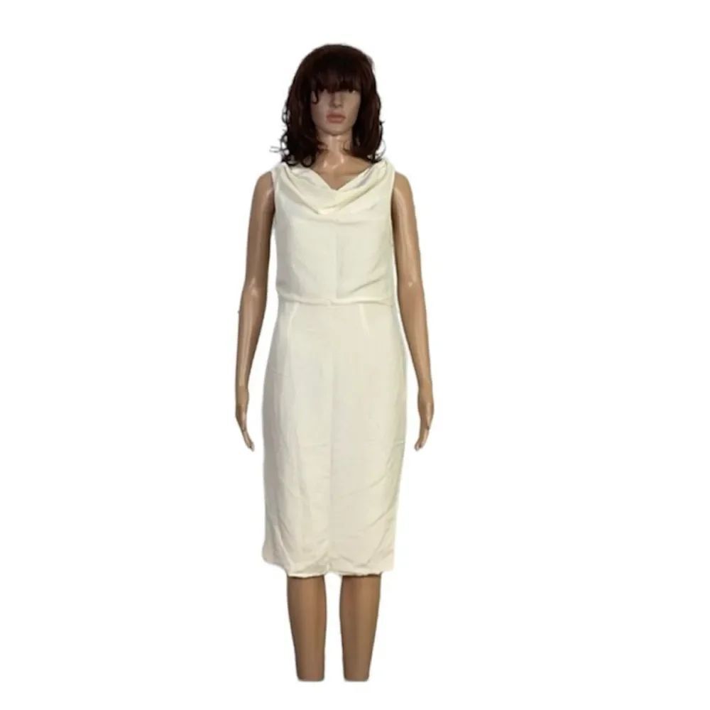 Magaschoni Collection Ivory White Silk Blend Cowl Neck Dress 6